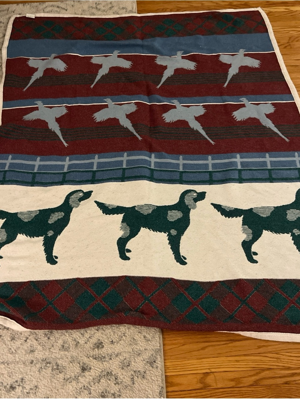 VTG 80s Quail Hunting Dog Blanket Reversible Throw 1987 Vuteks